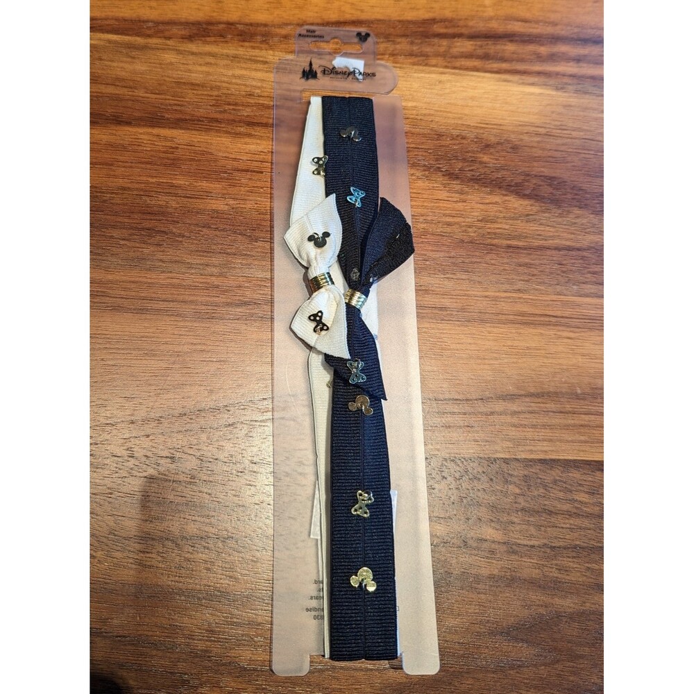 Disney NWT Set of 2 White and Black Headbands with Gold Disney charms